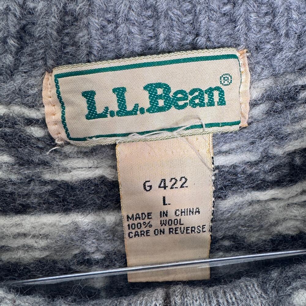 Vintage 1990s L.L.Bean Gray Fair Isle Nordic 100% Wool Zip Cardigan Sweater M - Picture 8 of 15